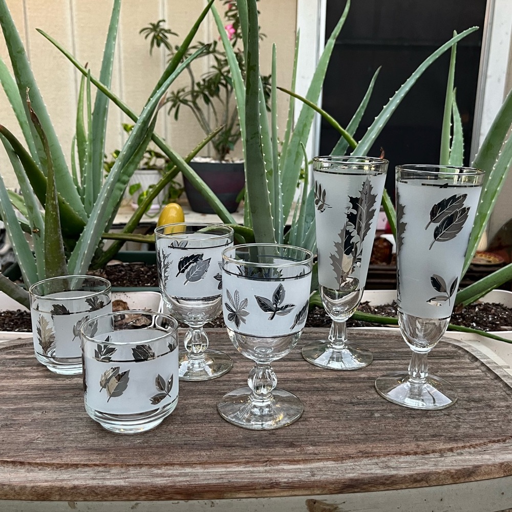 Vintage Libbey Autumn Leaf Glasses: 2 lowball, 2 footed, 2 footed pilsner